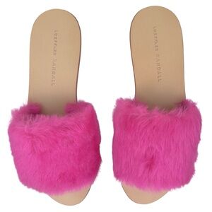 Loeffler Randall Isabel Real Shearling Fur Slides in Peony Hot Pink Barbiecore